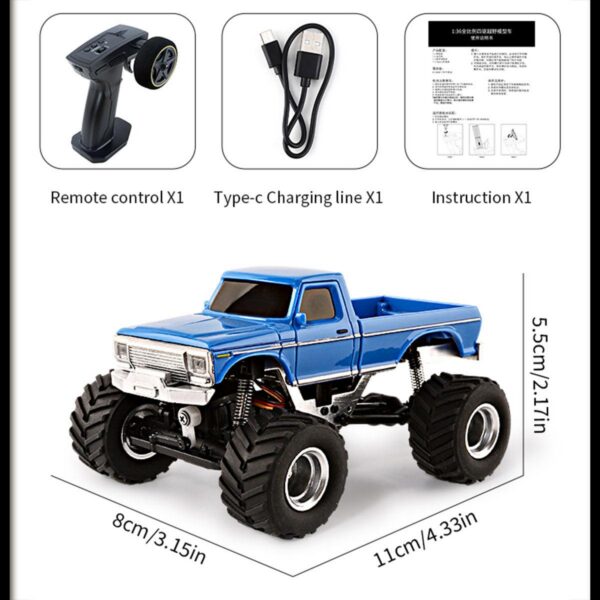 JIABAILE 3602 1/36 Mini RC Off-Road Climbing Monster Truck – 4WD, LED Lights, 2.4GHz Control (India)