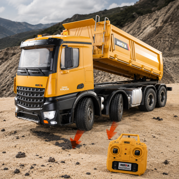 Huina 1536 1:14 Alloy RC Dump Truck – 12CH Large 8-Wheel Heavy Construction Transport Vehicle